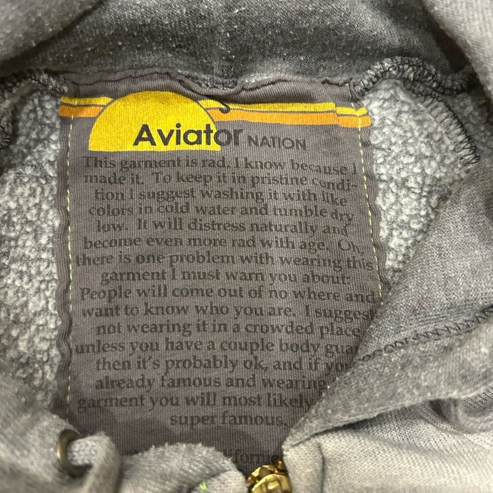 Aviator Nation Gray Hoodie with Green Stripes - Picture 5 of 11